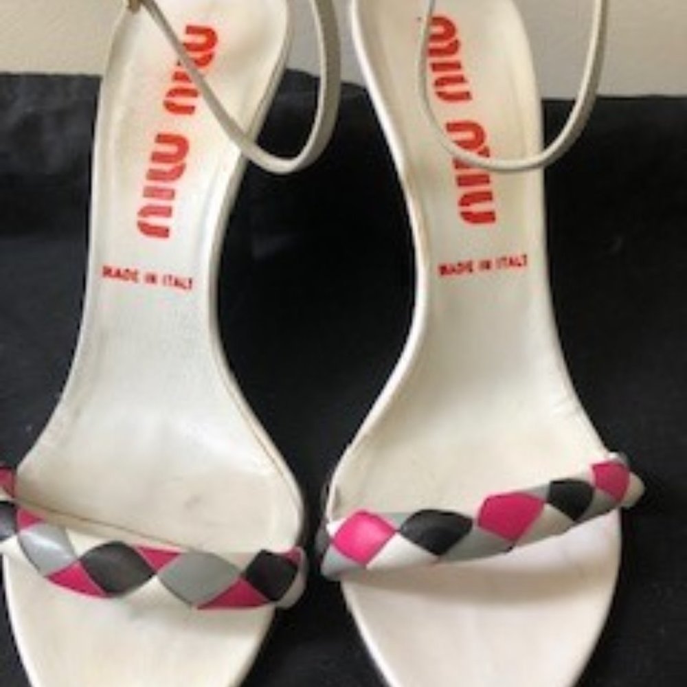 Leather Peep Toe Sandal/Heels by MIU MIU